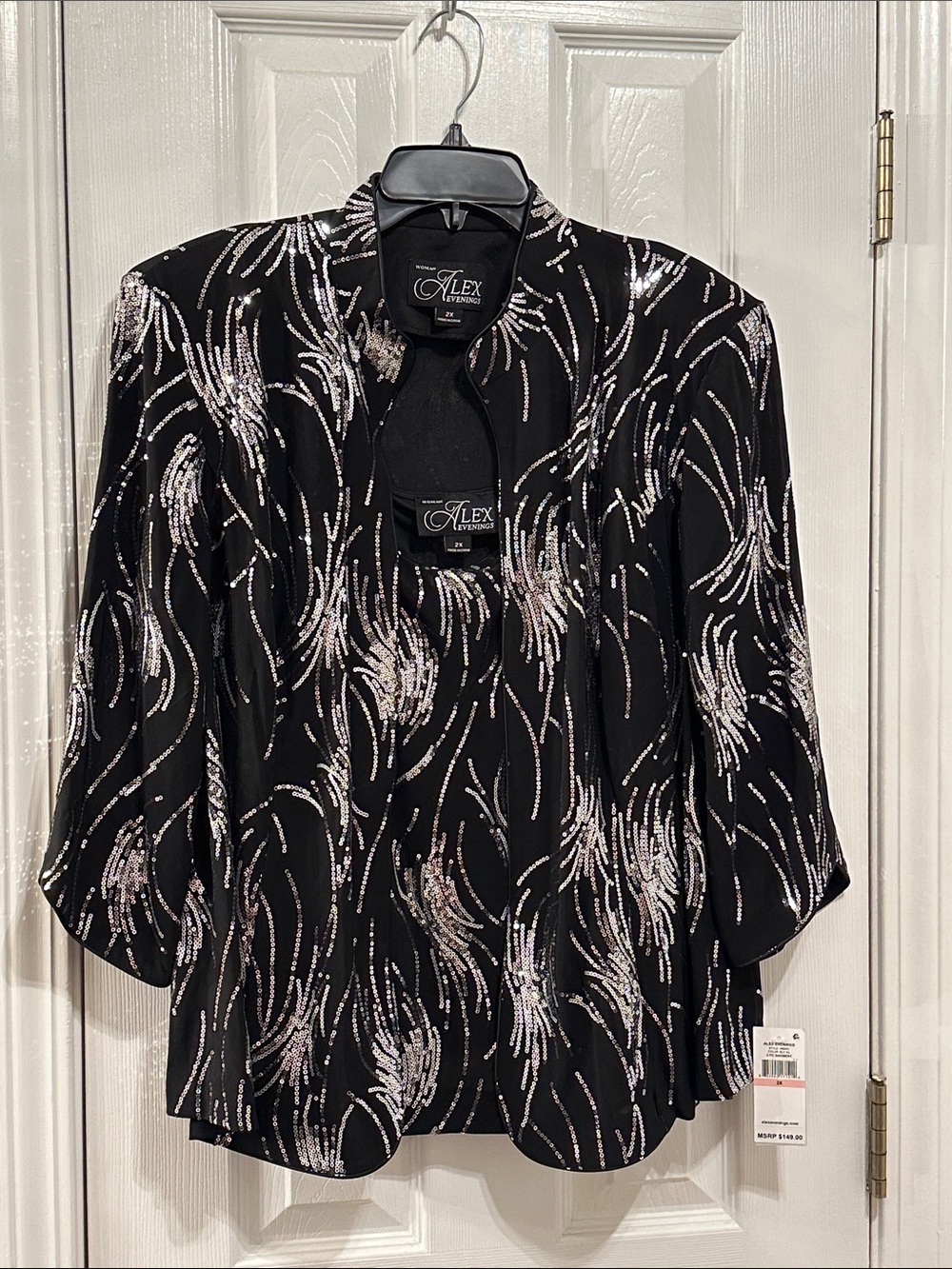 Alex Evenings Black Evening Top with Silver Sequin Swirls